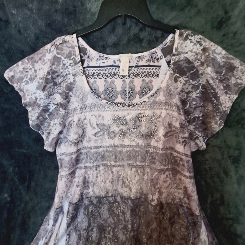 Brittany Black Tunic Top light Pink,& Grey, 2X